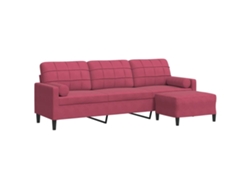 Maison Exclusive - Sofá De 3 Plazas Con Taburete De Terciopelo Rojo Tinto 210 Cm