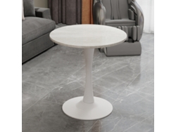 Mesa De Café 70 Cm - Estilo Moderno De Mediados De Siglo, Tablero Redondo De Mármol - Blanco