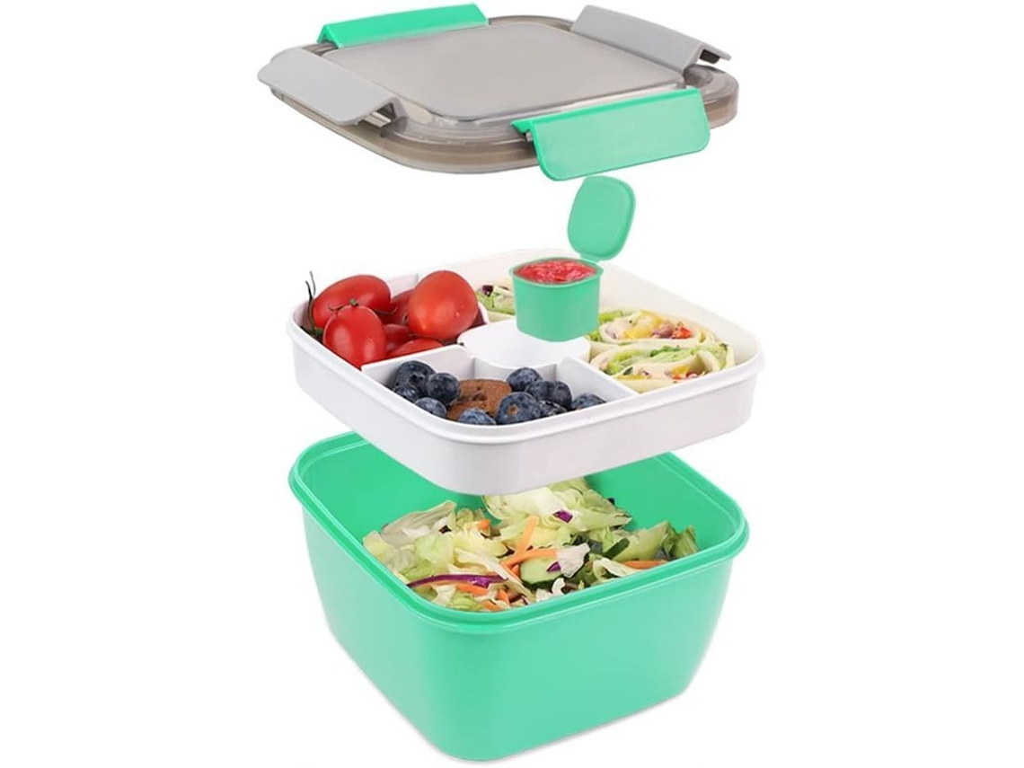 2026altiro-fiambrera Bento Box De 1500 Ml, Con 3 Compartimentos, Recipiente Para Ensalada, Recipiente Para Salsa Y Cuchara Reutilizable.
