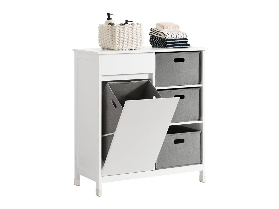 Mueble para Ropa Sucia SoBuy BZR77-W con 1 Cesto y 1 Cajón 3 Cestos separados 80 x 38 x 91cm Blanco
