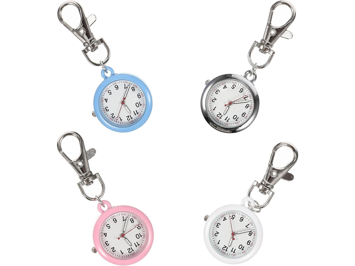 Juego 4 Relojes Llavero Redondos Luminosos Enfermeras Aleación Cristal Números Claros Portátiles Profesionales
