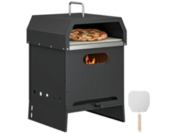 Horno de pizza de leña 3 en 1 con revestimiento exterior de piedra refractaria, pala y asas.