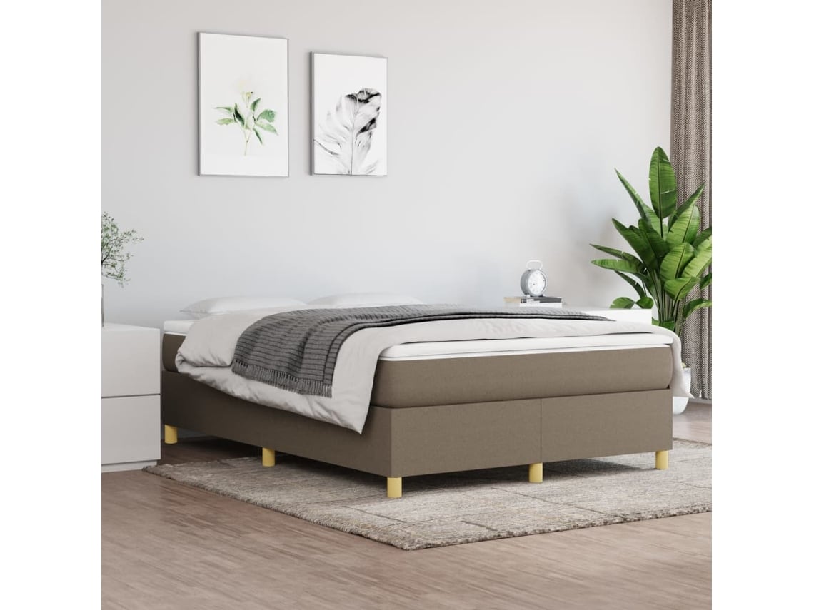 Cama Box Spring Con Colchón Tela Gris Taupe 140x200 Cm