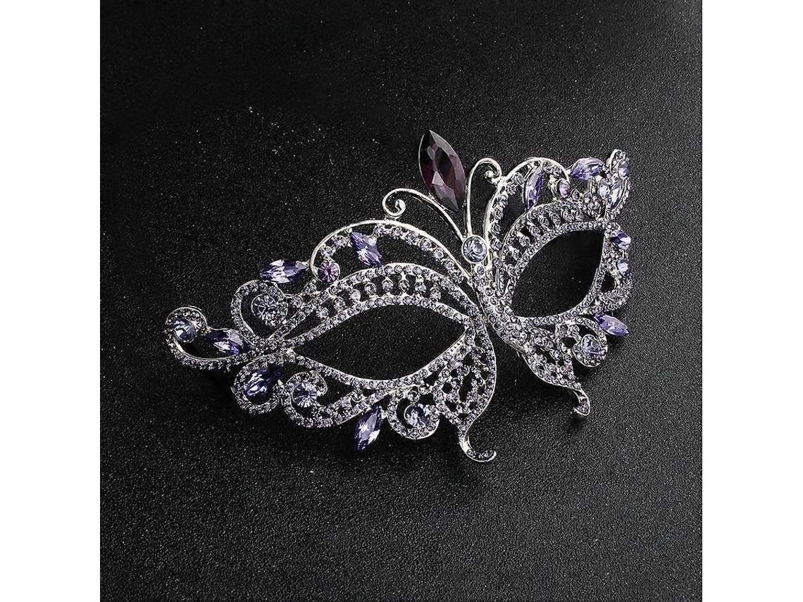 Máscara De Fiesta Con Diamantes De Imitación Para Mujer, Adornada Con Diamantes De Imitación Para Bailes, Fiestas De Halloween Y Cumpleaños - Morado