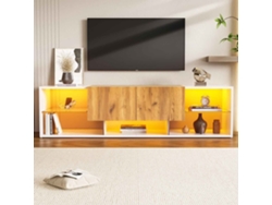 Mueble Tv 3 Niveles - Tv Hasta 70", Estantes Vidrio Y Cajones, Madera Roble + Blanco Antiguo