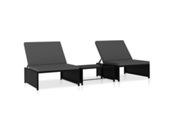 Tumbona Sillas Loungers con Mesa 2 Pcs Vime Pe Negro