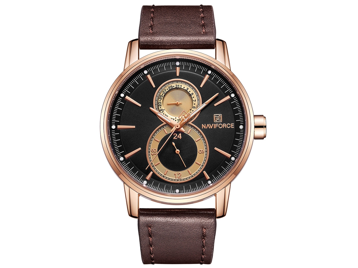 Reloj Hombre Naviforce De Cuero Cuarzo Impermeable 3atm Rosa Café