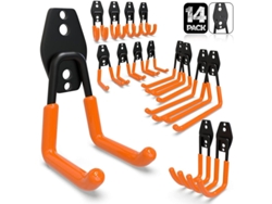 14 ganchos de pared para garaje y almacenamiento, de acero resistente, para escaleras, bicicletas y herramientas eléctricas (naranja)