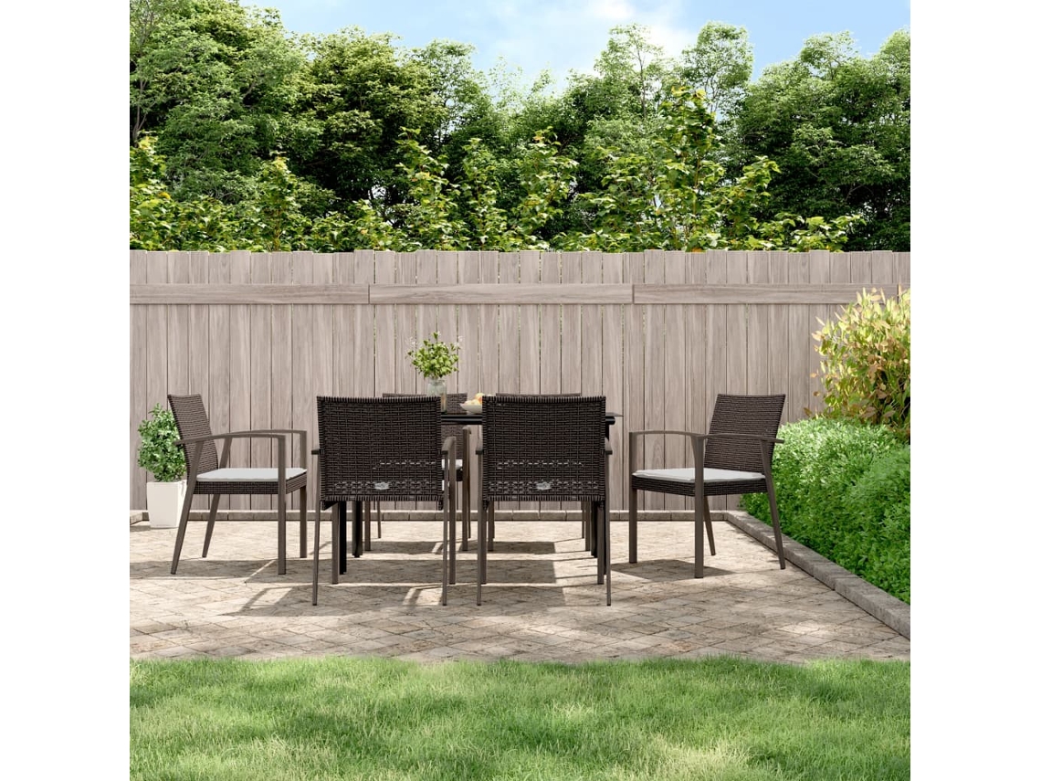 Conjunto 7 Piezas Jantar P/ Jardim C/ Almofadões Vime Pe E Aço Dkd Home Decor