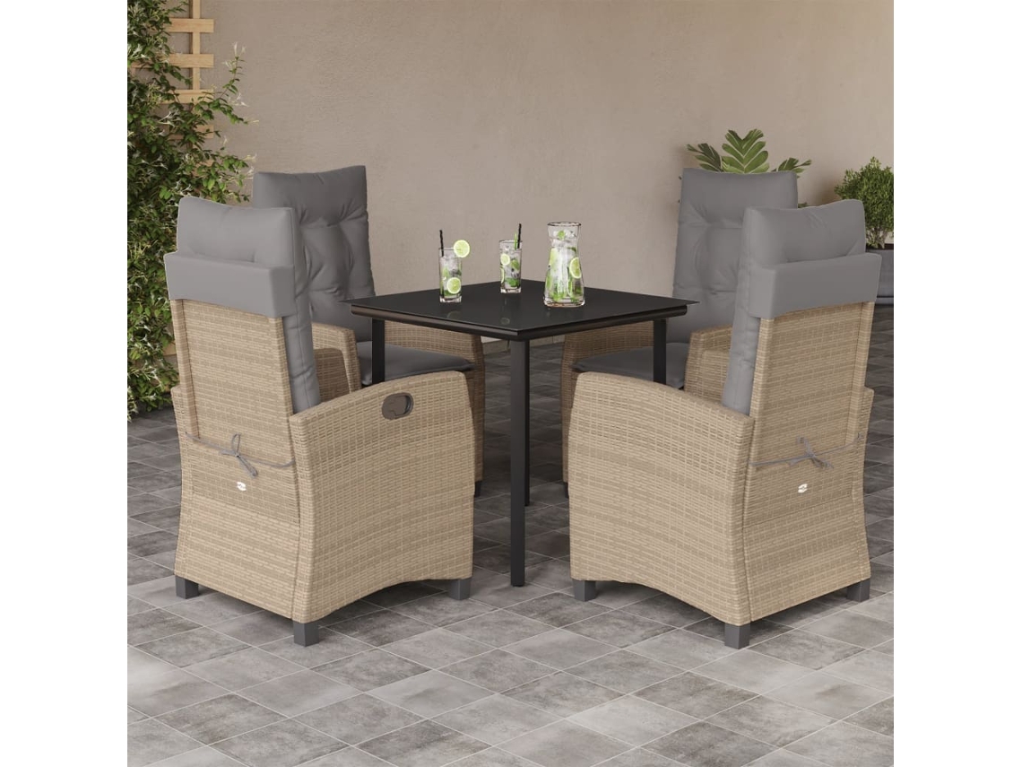 Conjunto de comedor de jardín de 5 piezas con cojines en mimbre beige mixto, DKD Home Decor