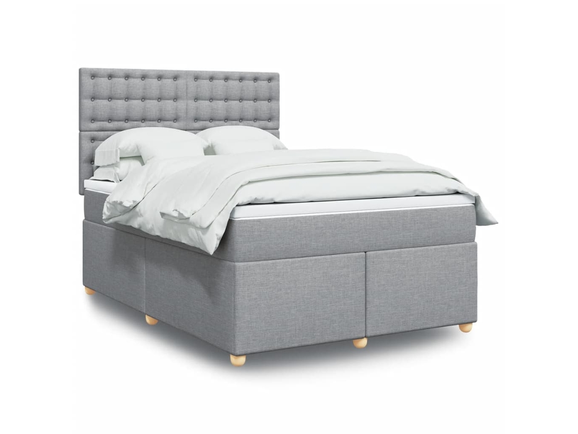 Cama Box Spring Con Colchón Tela Gris Claro 140x200 Cm