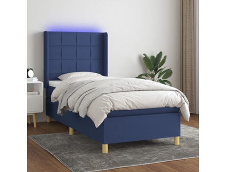 MAISON EXCLUSIVE Cama con somier con colchón y LED 90x190 cm Tela azul
