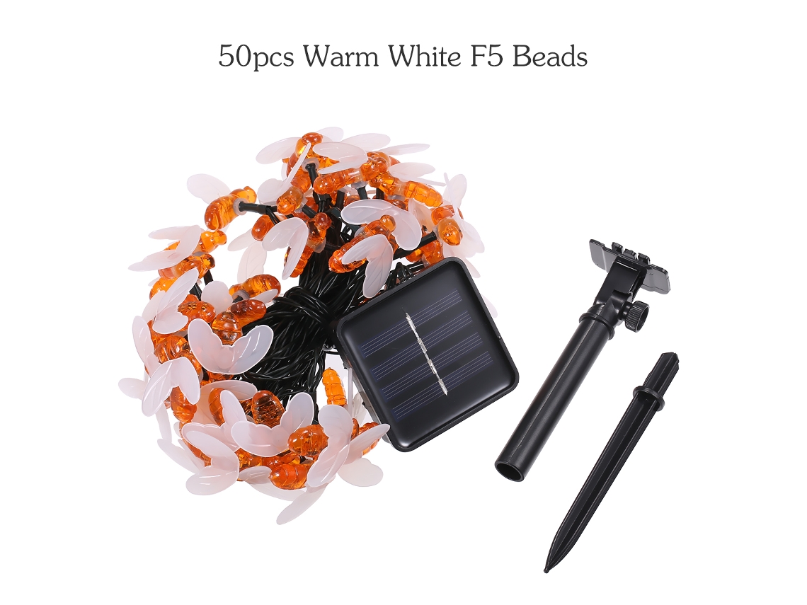 Rebe-lámpara De Jardín Solar Tomshine Con 50 Leds Abeja, 6.9m, 8 Modos De Iluminación, Sensor De Luz, Resistente Al Agua Ip44 Para Exteriores Patio