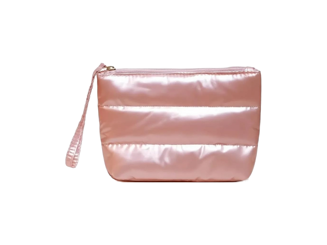 Neceser acolchado metálico impermeable para mujer con cremallera - Rosa