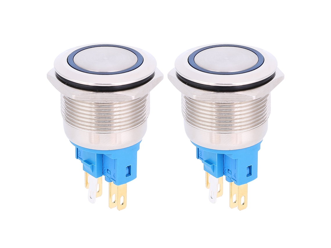 2 Unidades De Interruptor De Botón De Reinicio De Anillo De 6 Pines, 22 Mm, Dc3-6v Con Clasificación De Protección Ip65, Color Azul