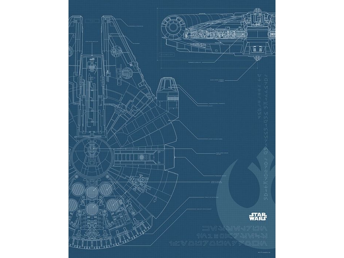 Póster de Star Wars Blueprint Falcon, azul oscuro, 40 x 50 cm, SANDERS SANDERS