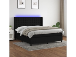 Cama Box Spring Colchón Y Luces Led Tela Negro 160x200 Cm