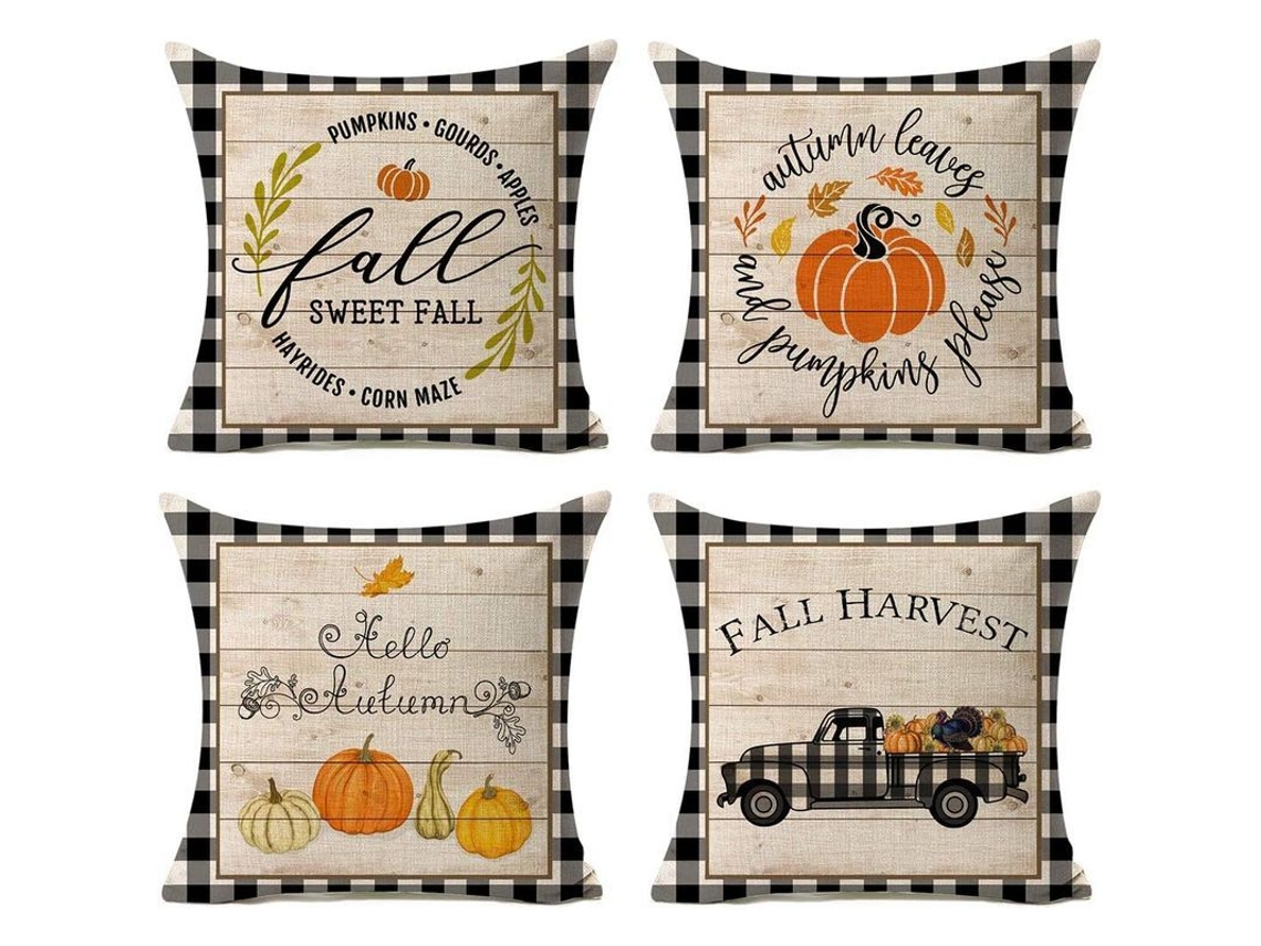 2026-fundas De Almohada Decorativas De Otoño, 4 Unidades, 45x45cm, Calabaza Y Cuadros, Para Acción De Gracias