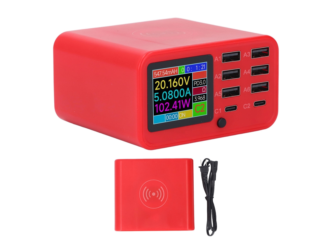 Estación De Carga Usb De 8 Puertos Y 100 W Con Carga Rápida Pd, Pantalla Digital Y Concentrador Para Múltiples Dispositivos.