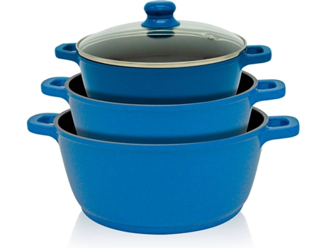 Batería de Cocina Inducción 7 Piezas CALLAWAY Aluminio Fundido (Azul)