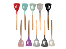 Utensilios De Cocina Espátula De Silicona Con Ranura Y Mango De Madera 1 Pieza Off White Yuysan