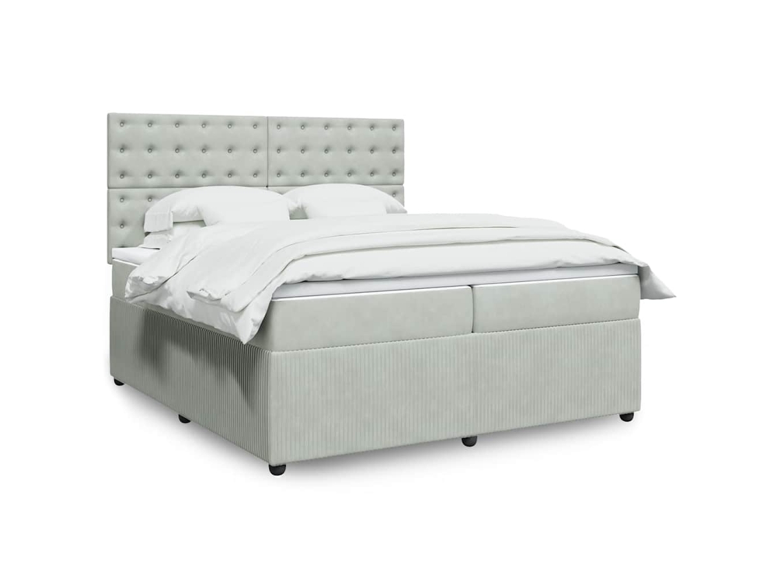 Cama Box Spring Con Colchón Terciopelo Gris Claro 200x200 Cm