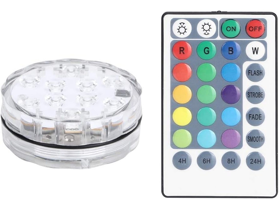 Luz Led Sumergible, Multicolor, Resistente Al Agua, 10 Rgb, Funciona Con Pilas.