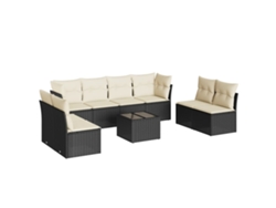 Conjunto de 9 sofás de jardín con cojines, mimbre, negro, MAISON EXCLUSIVE (9 piezas)