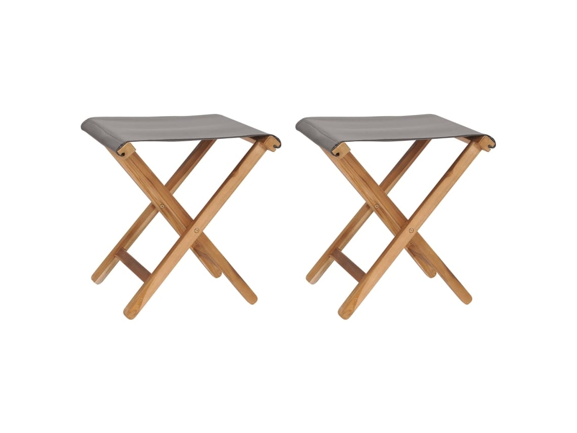 Sillas plegables (2 unidades), teca maciza y tela gris oscuro, Dkd Home Decor