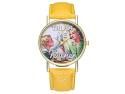 Reloj Unisex De Cuarzo Con Correa De Piel Sintética, Estampado De Dibujos Animados Moderno, Amarillo, Zhoulianfa
