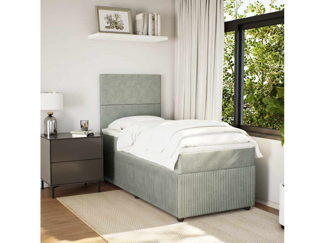Cama Box Spring Con Colchón Terciopelo Gris Claro 90x190 Cm