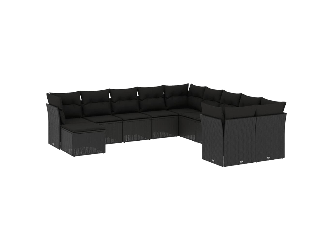 Conjunto de 11 sofás de jardín con cojines de mimbre, color negro, EXCLUSIVO DE LA CASA