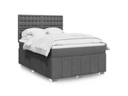 Cama Box Spring Con Colchón Tela Gris Oscuro 140x190 Cm