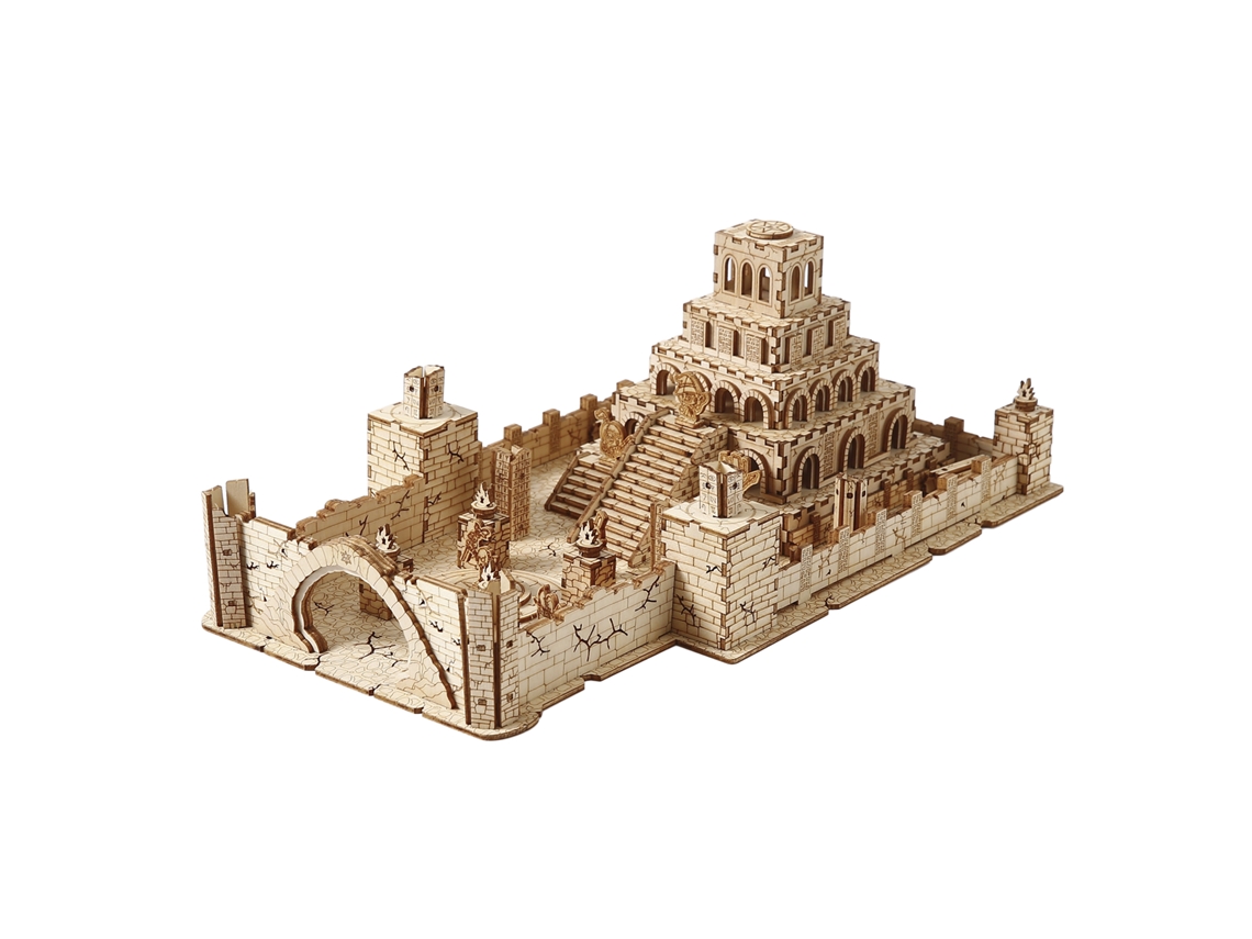 Maqueta De Madera 3d Con Diseño De Ruina Y Movimiento Mecánico. 235 Piezas. 29 X 17 X 11 Cm.