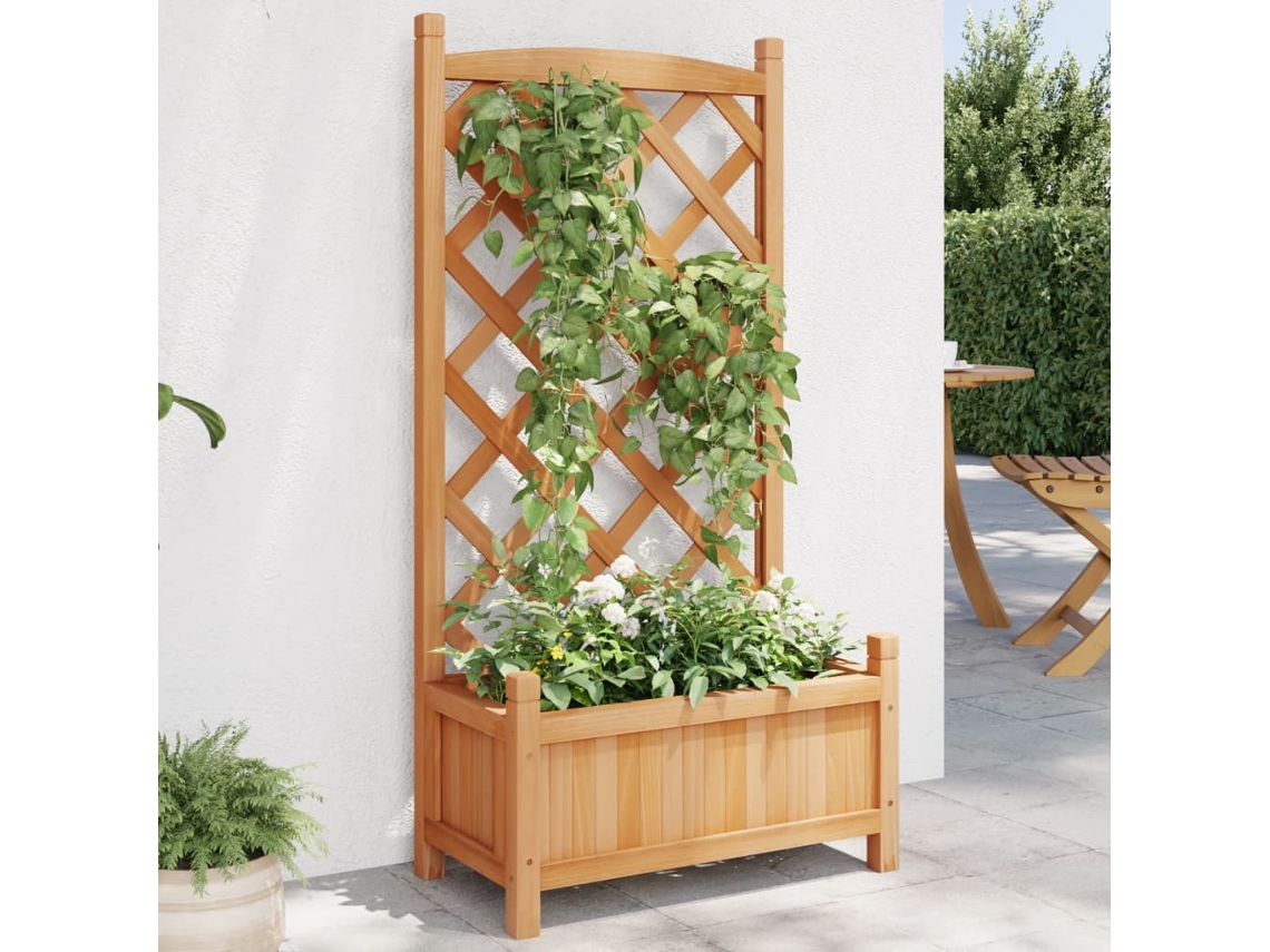 Jarrón/jardinera con celosía en madera maciza de abeto, marrón, Dkd Home Decor