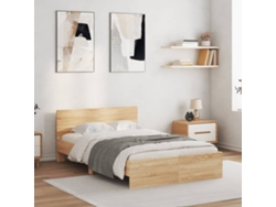 Estructura De Cama Cabecero Y Luces Led Roble Sonoma 135x190 Cm