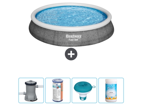 Piscina hinchable redonda Fast Set BESTWAY - Estampado ratán - 396 x 84 cm - Bomba incluida Filtrar - flotador de cloro - Cloro