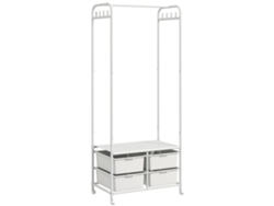Zapatero Blanco Con Ruedas, 8 Ganchos, 4 Cestas, Para Recibidor/pasillo, 63x37x153 Cm.