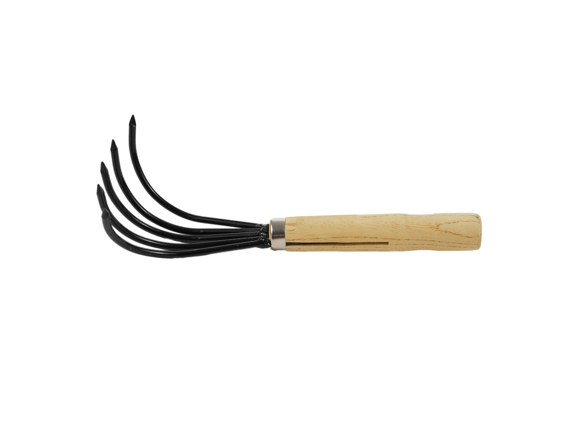 Azada De Mano De 5 Dientes Con Mango Corto De Madera, Herramienta De Jardinería Antideformación Para Triturar O Eliminar Malas Hierbas.