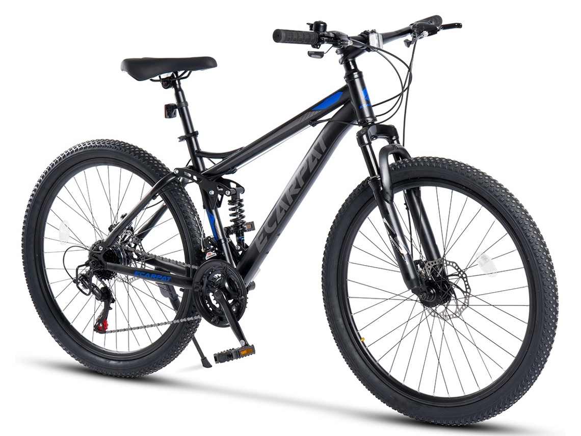 Bicicleta de montaña Ecarpat 27.5, suspensión completa, 21 velocidades Shimano, frenos de disco dobles, azul y negro | ROLIPO