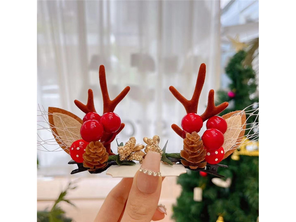 Pinzas De Pelo De Cuernos De Reno Navideños Lindas Y Exquisitas Para Fiestas Navideñas Y Cumpleaños