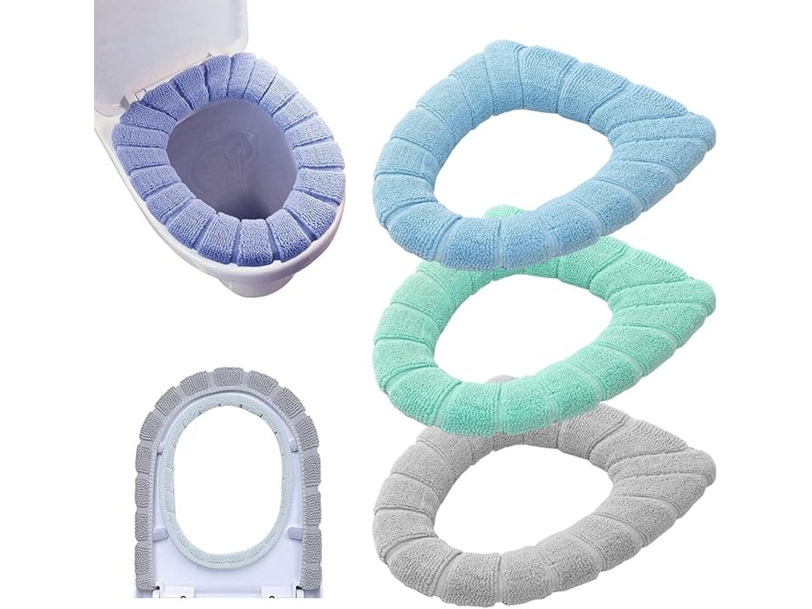 3 Fundas Asiento Váter Azul Verde Gris Tejido Suave Cálido Lavable