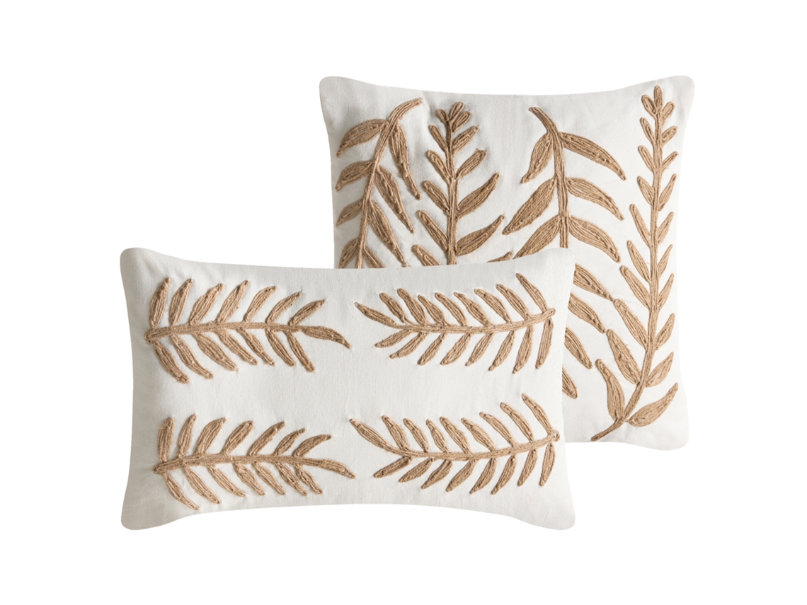 Conjunto De 2 Almofadas Decorativas Beliani Garcinia De Algodão Branco 30x50x5