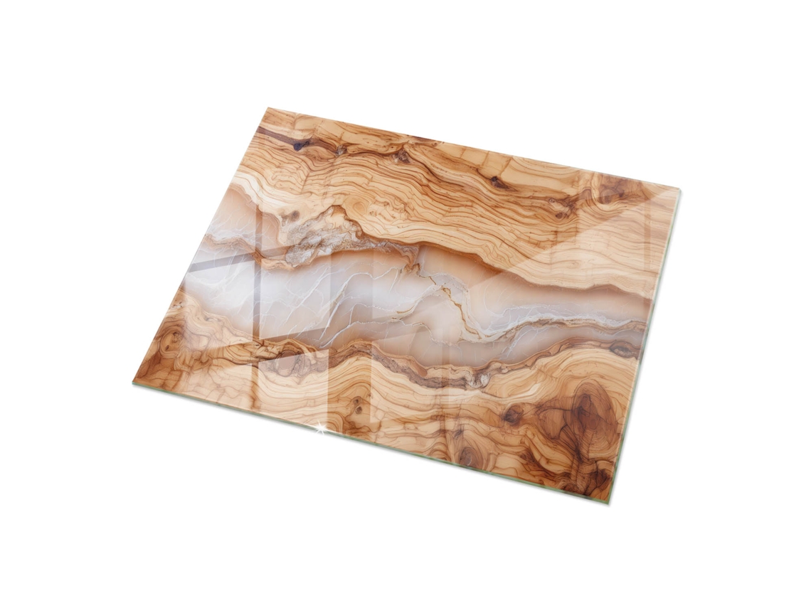 Espejo de sobremesa rectangular de cristal (120 x 80 cm - Madera natural con resina - Beige)