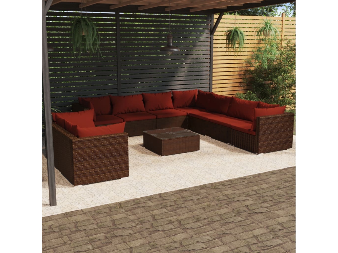 Conjunto de jardín de 10 piezas con cojines de mimbre marrón de DKD Home Decor