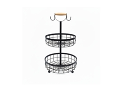 Relaxdays Etagere De Frutas De 2 Pisos, Frutero Para Cocina, Cesta Metálica Moderna Para Frutas Y Verduras, Metal, Negro