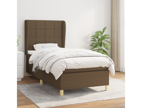 vidaXL Cama con somier y colchón 90x200 cm tela marrón oscuro