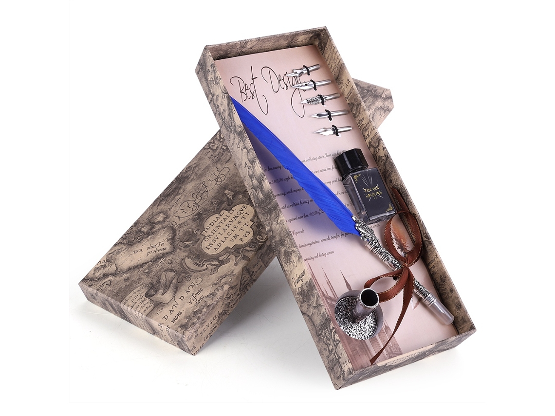 Pluma De Pluma Clásica Retro Con Fuente, Caja De Regalo De Lujo Para Navidad Y San Valentín, Color Azul