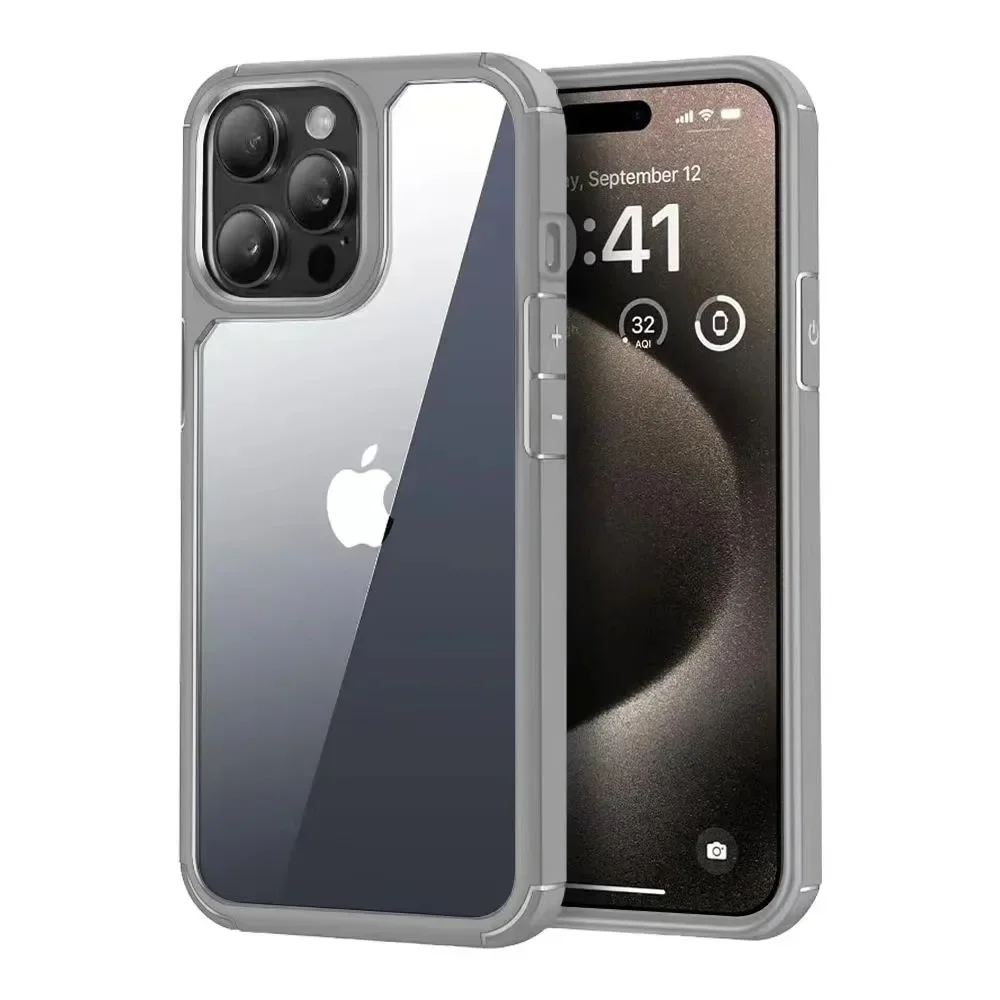 (iphone 14 Plus, Gris) Funda Transparente A Prueba De Golpes Para Iphone, Resistente Y Duradera, Con Cubierta Trasera Rígida.