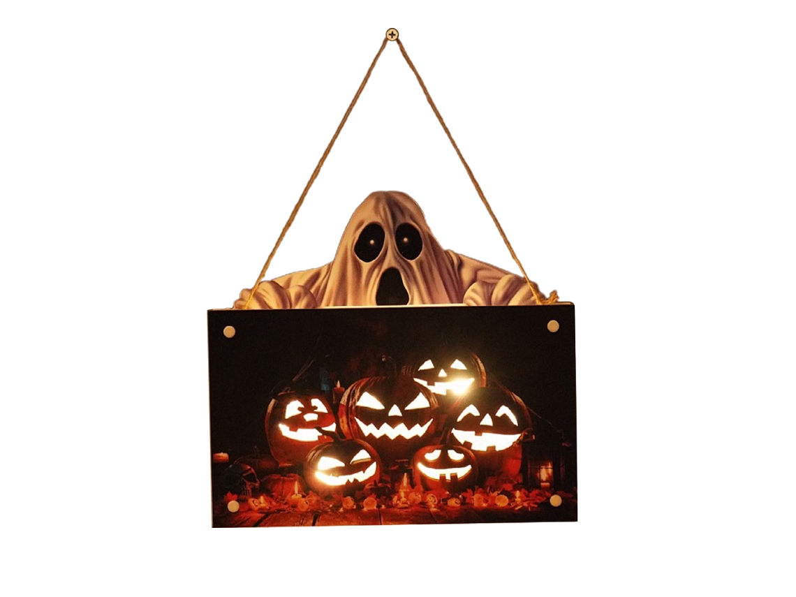 Letrero De Madera Iluminado Para Halloween Con Diseño De Calabaza Para Decoración De Puertas Y Paredes.